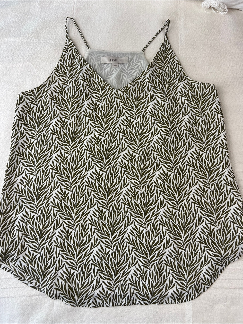 LOFT Olive and White Leaf-Print V-Neck Cami